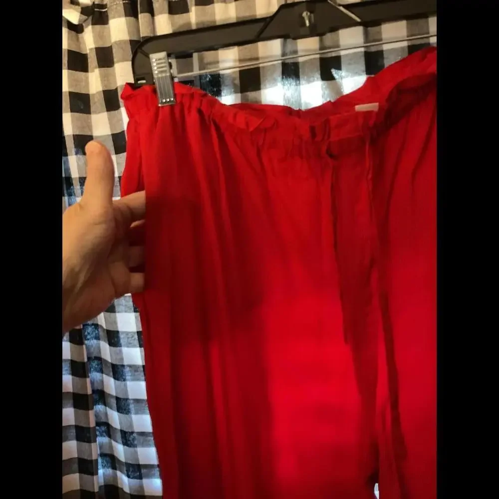 Vintage 1990's Y2K  Liz Claiborne Red Silk Pants with tie waist Size Large - Picture 3 of 9